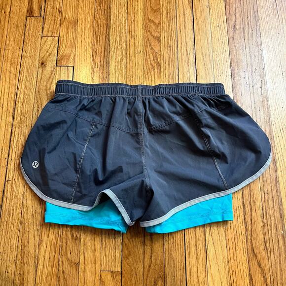 Lululemon Shorts Womens 6 Lined Running Shorts Gray Teal - Picture 2 of 7